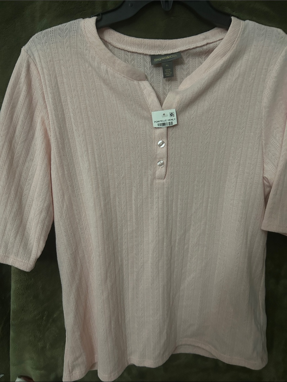 Style & Co. Pale Pink Short Sleeve Henley Tee